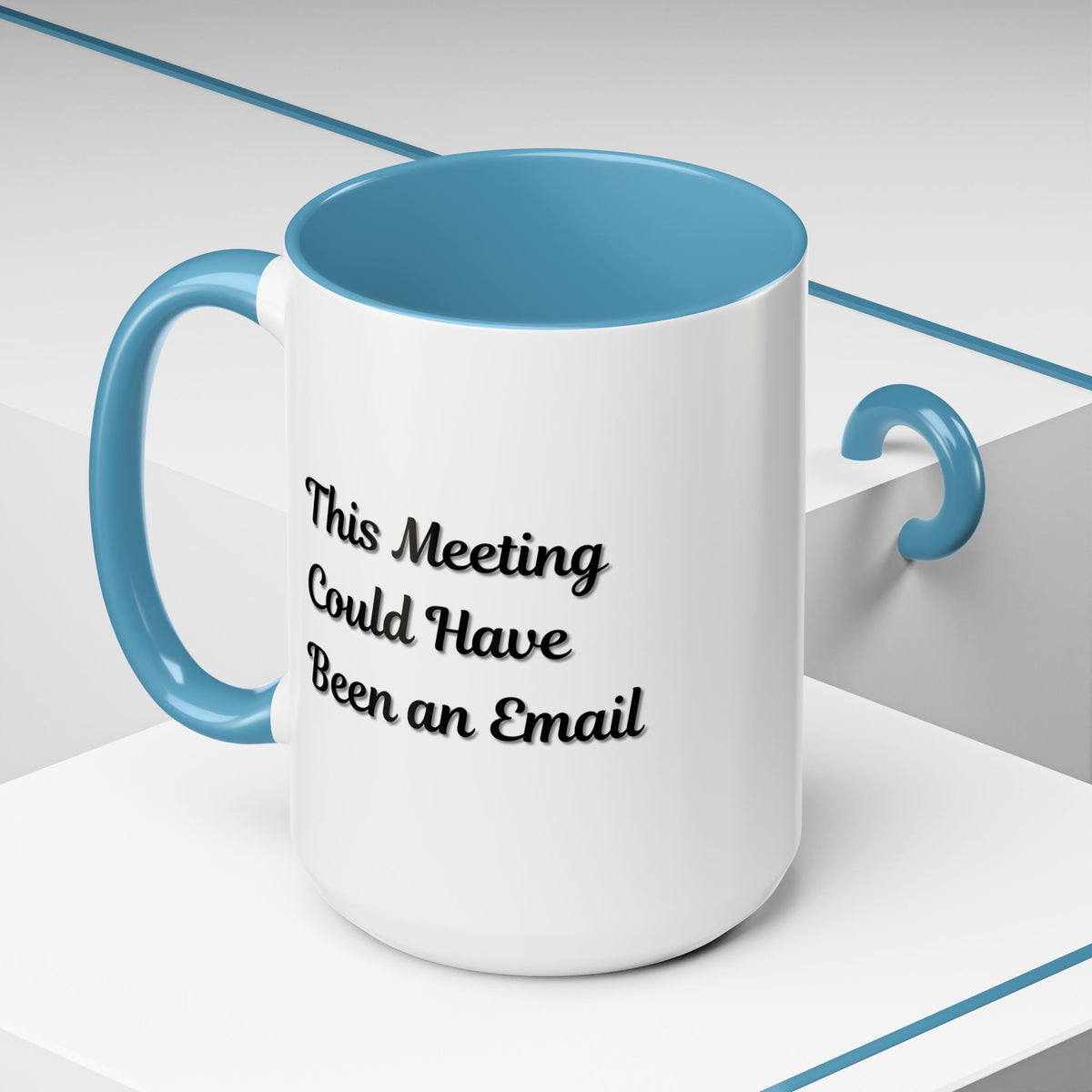 Funny office coffee mug with "This Meeting Could Have Been An Email" slogan, printed on a ceramic mug by Printify.