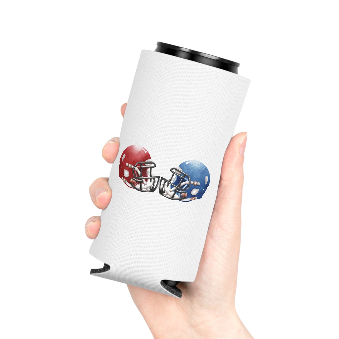 Football Helmet Can Cooler - Red vs Blue Rivalry Koozie