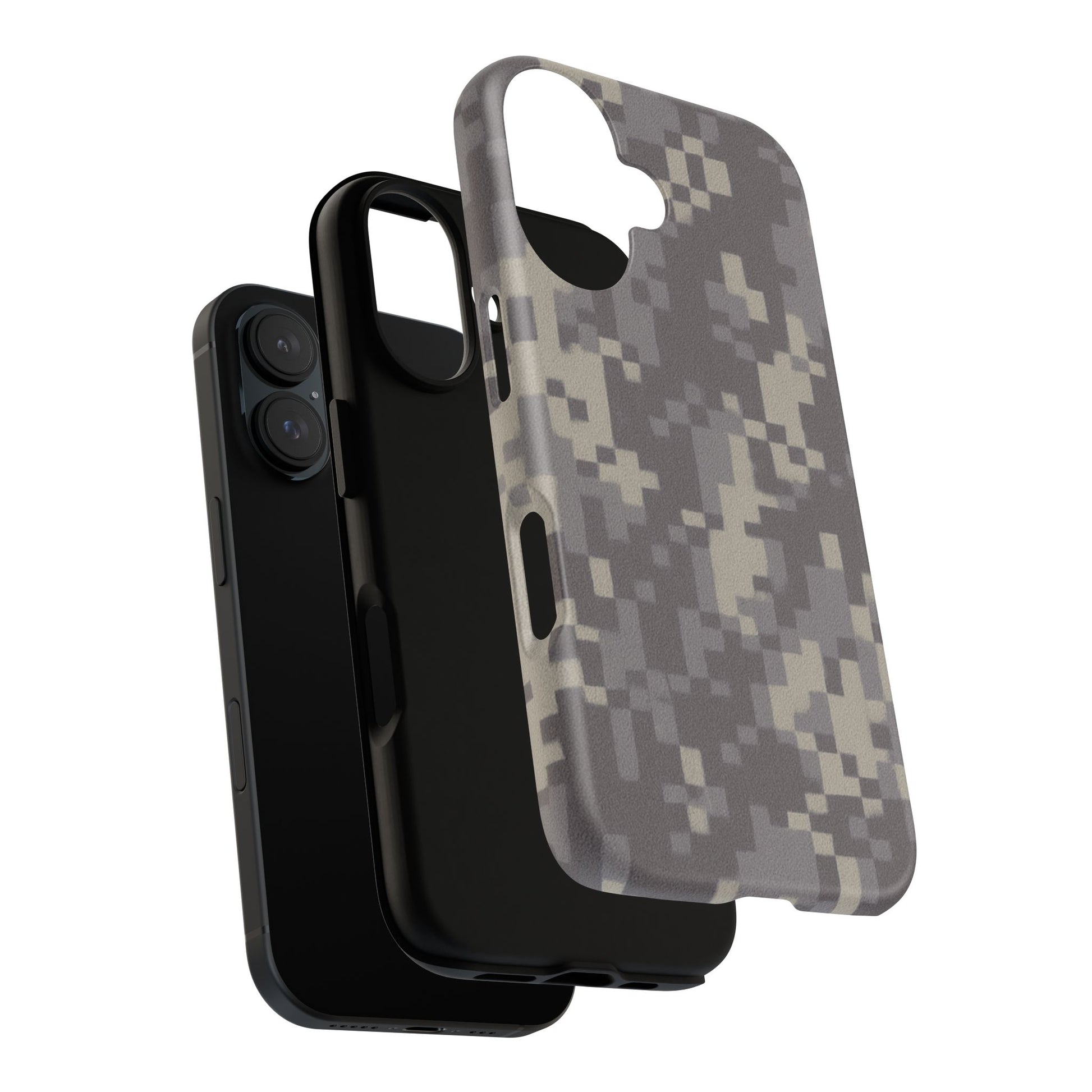 Rugged digital camo phone case by Printify offering durable protection for smartphones with tough camouflage design.