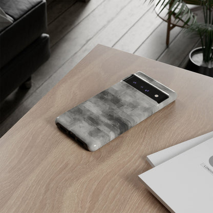 Abstract gray grid phone case for iPhone, tough protective cover by Printify showing a modern geometric design.