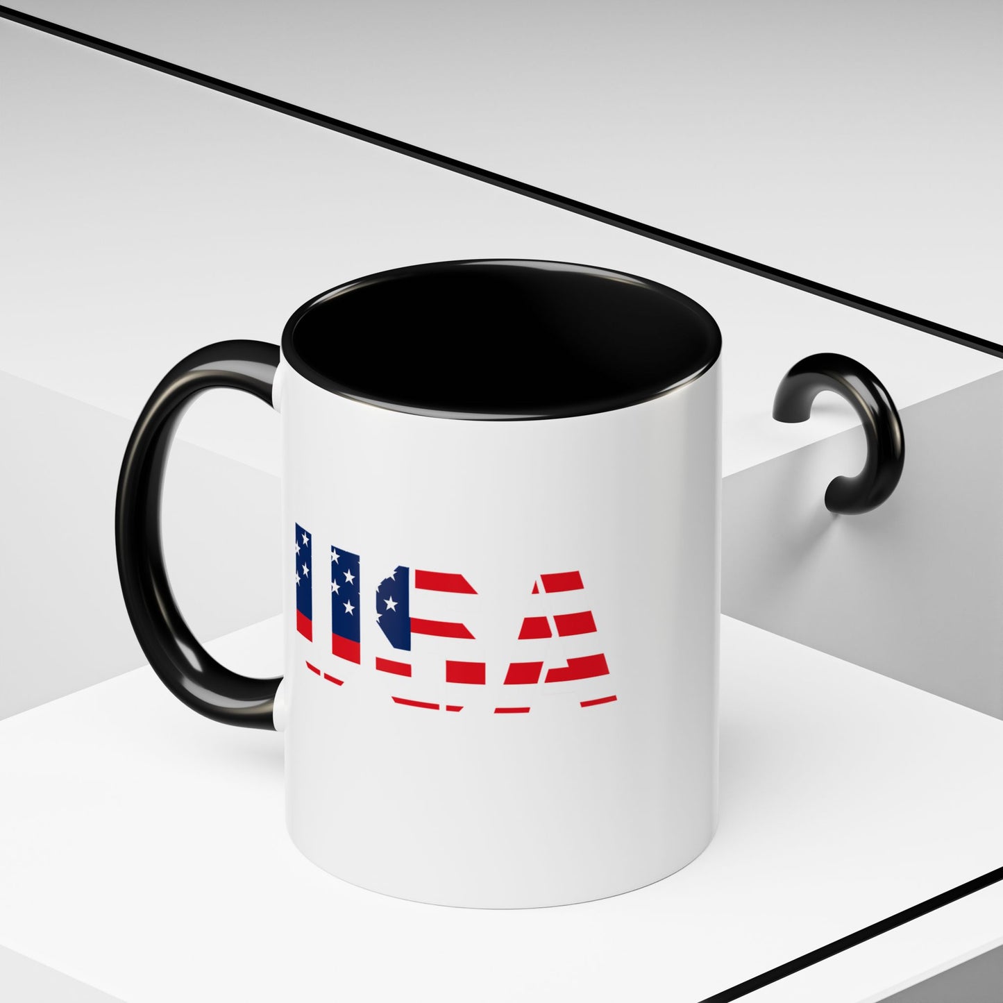 USA Flag Accent Coffee Mug — Patriotic 11/15oz Ceramic Coffee Cup