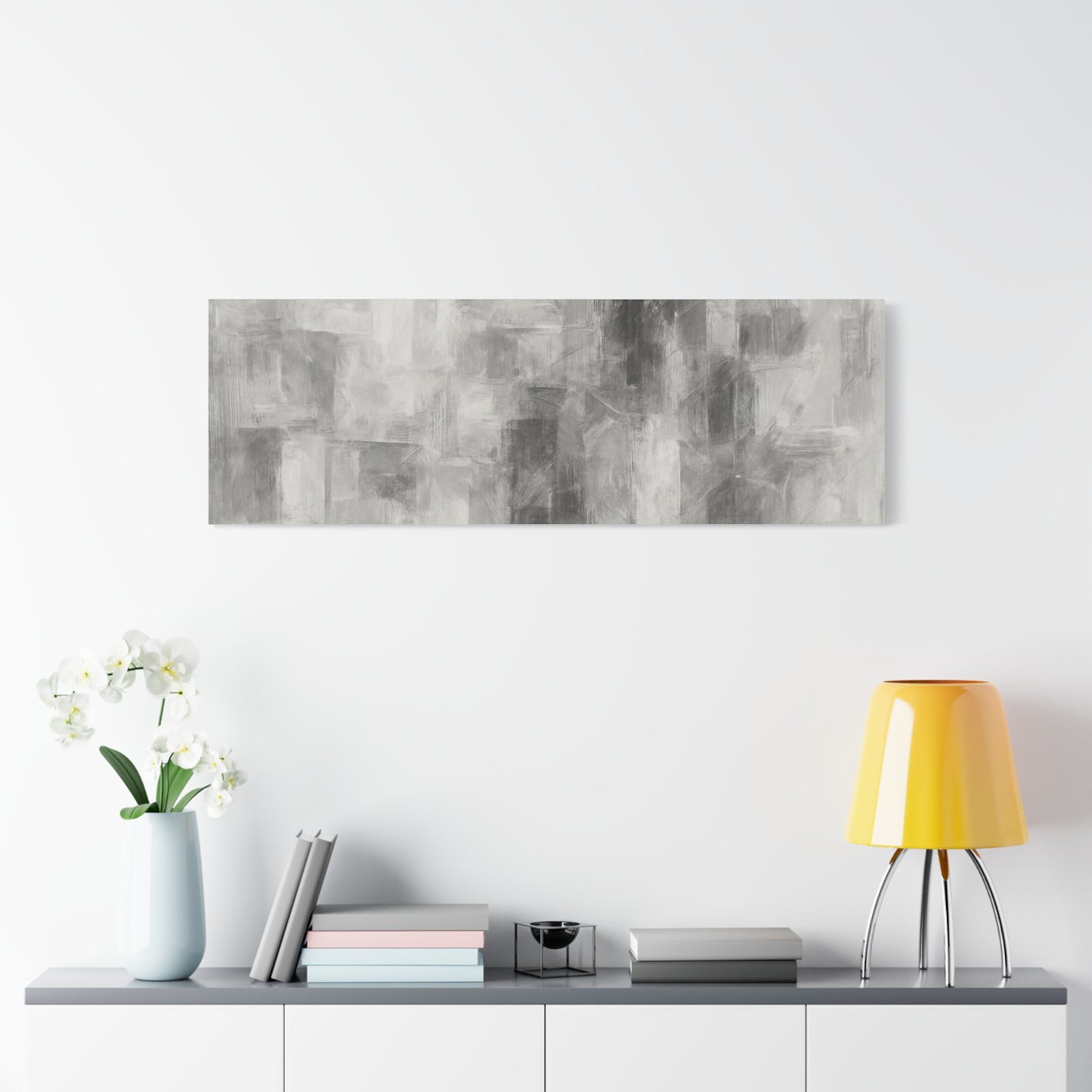 Abstract grey brushstroke canvas wall art on neutral modern matte stretched canvas by Printify.