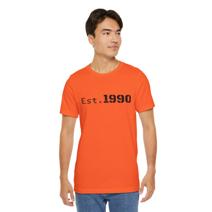 Vintage Est. 1990 T-Shirt by Printify featuring bold birth year design on a classic cotton tee.