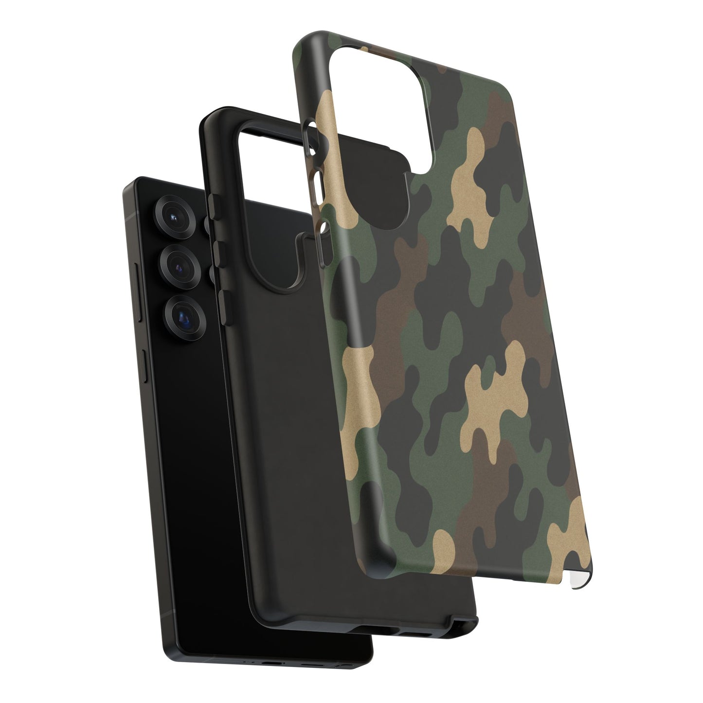 Rugged camouflage phone case by Printify showing a protective tough case with a camo pattern for smartphones.