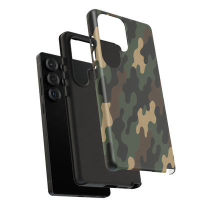Rugged camouflage phone case by Printify showing a protective tough case with a camo pattern for smartphones.