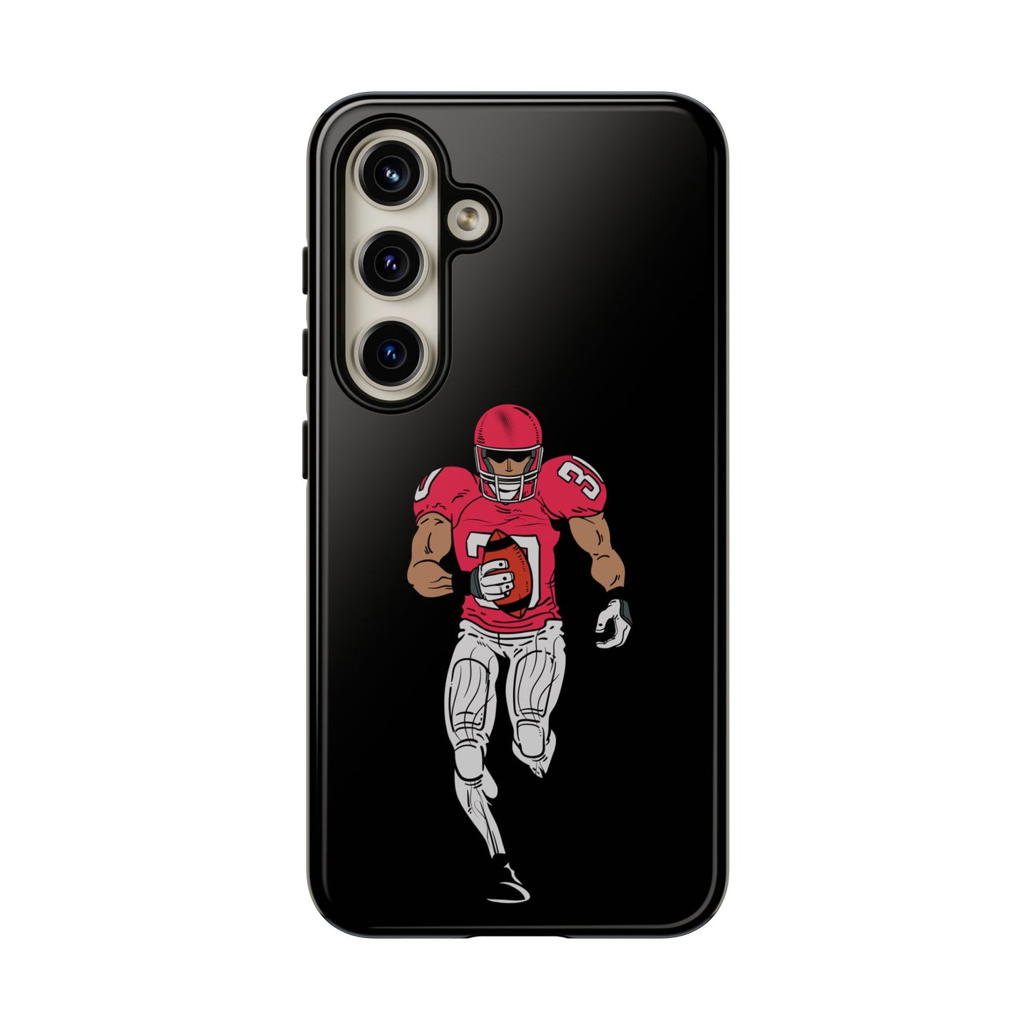 Black football player tough phone case for iPhone by Printify, featuring sporty protective design and bold action imagery.