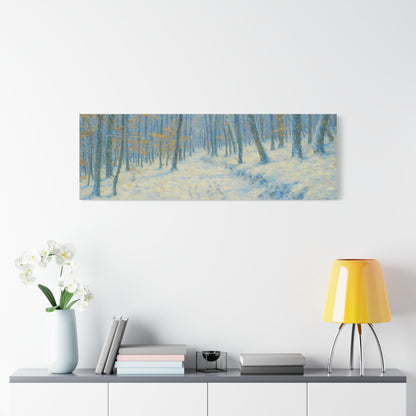 Winter woodland canvas print by Printify featuring a snowy forest scene on matte stretched wall art.