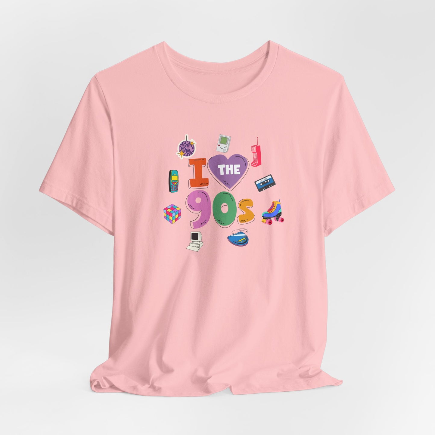 I  Love the 90's Short Sleeve Tee - Retro Graphic Tee, Vintage Style Shirt, Perfect for Casual Outings, 90s Nostalgia Apparel