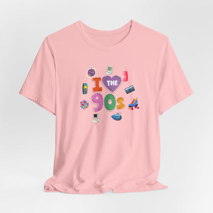 I  Love the 90's Short Sleeve Tee - Retro Graphic Tee, Vintage Style Shirt, Perfect for Casual Outings, 90s Nostalgia Apparel