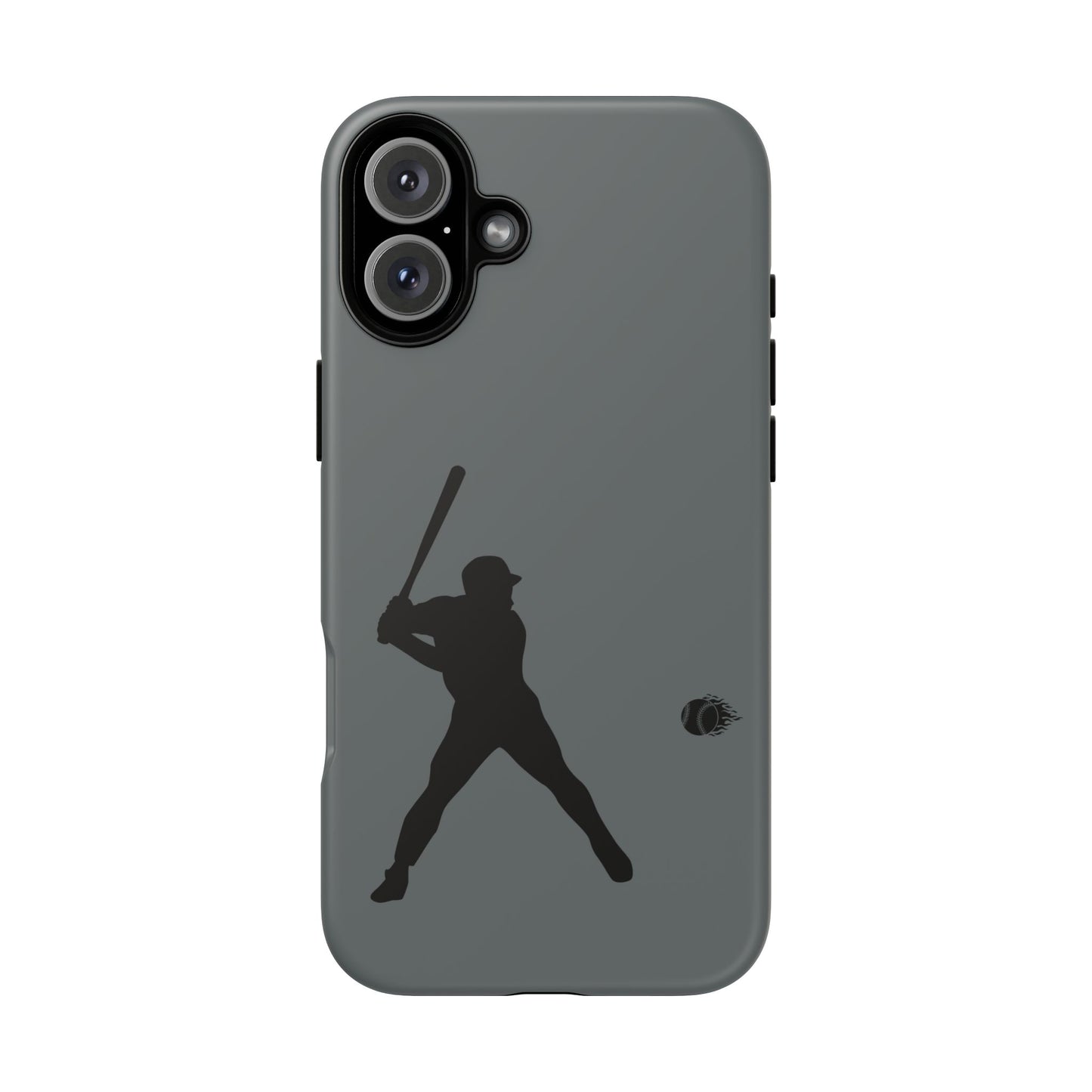 Black baseball silhouette tough phone case for iPhone with protective design, featuring sporty print by Printify.