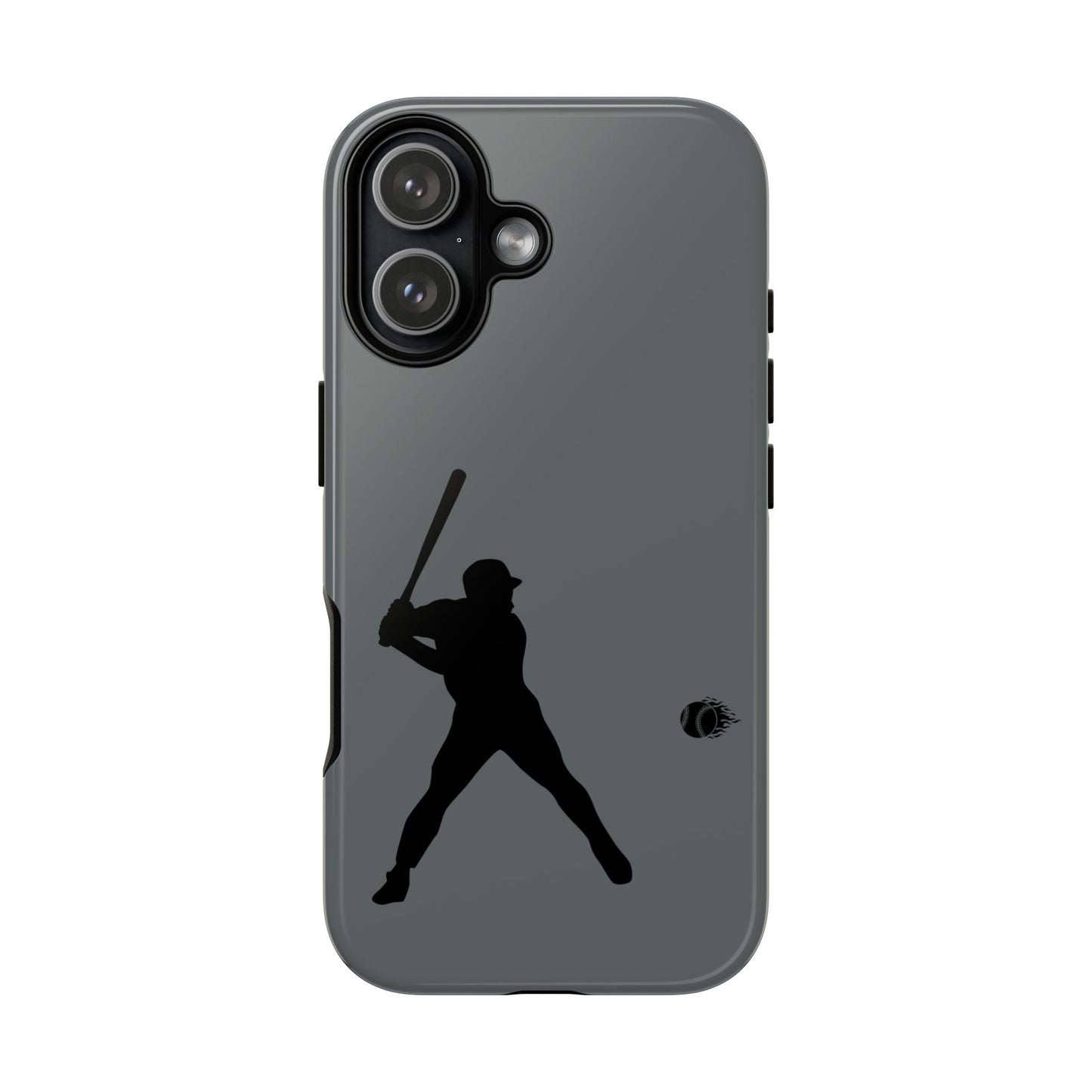 Black baseball silhouette tough phone case for iPhone, protective sporty design by Printify, with durable material and precise cutouts.