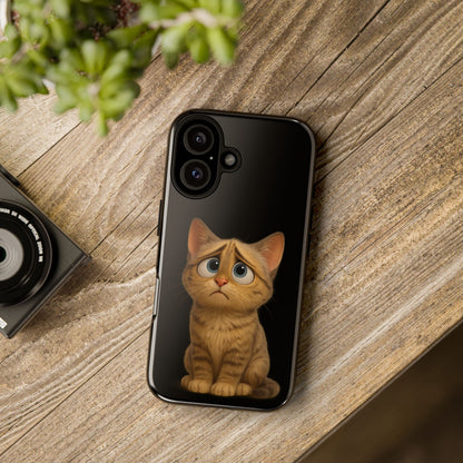 Cute sad kitty design phone case for iPhone, protective Printify cat phone case with adorable feline illustration.
