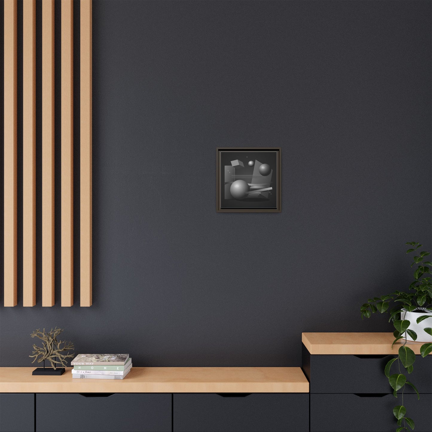 Monochrome Geometric Spheres Canvas Framed Wall Art | Matte Print