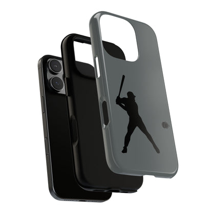 Black tough phone case with white baseball silhouette design for iPhone, providing sporty protection from Printify.