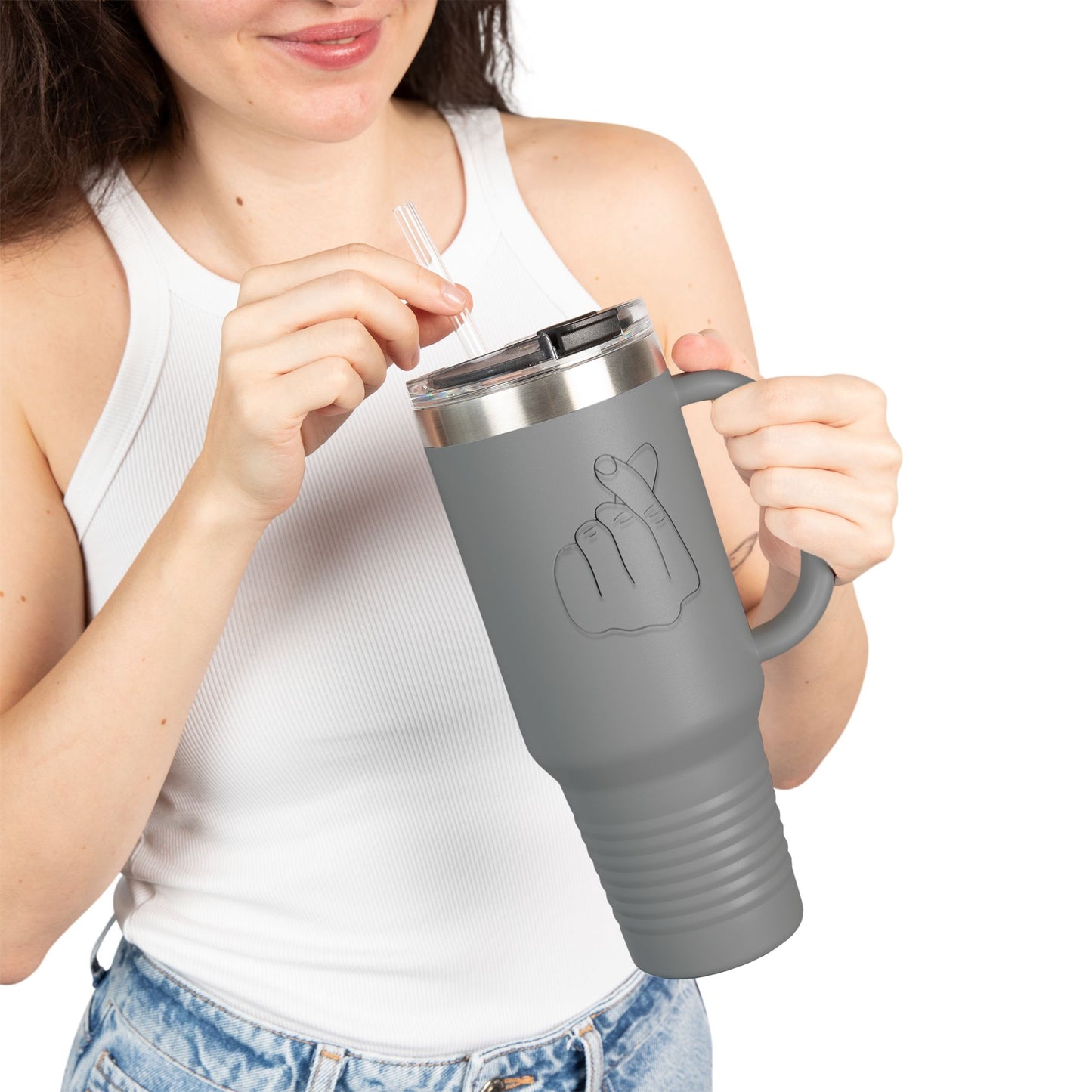Heart Gesture Insulated Travel Mug - 40oz - Ideal for Coffee Enthusiasts, On-the-Go Drinkers, Valentine's Day Gift, Travel Companion, Large