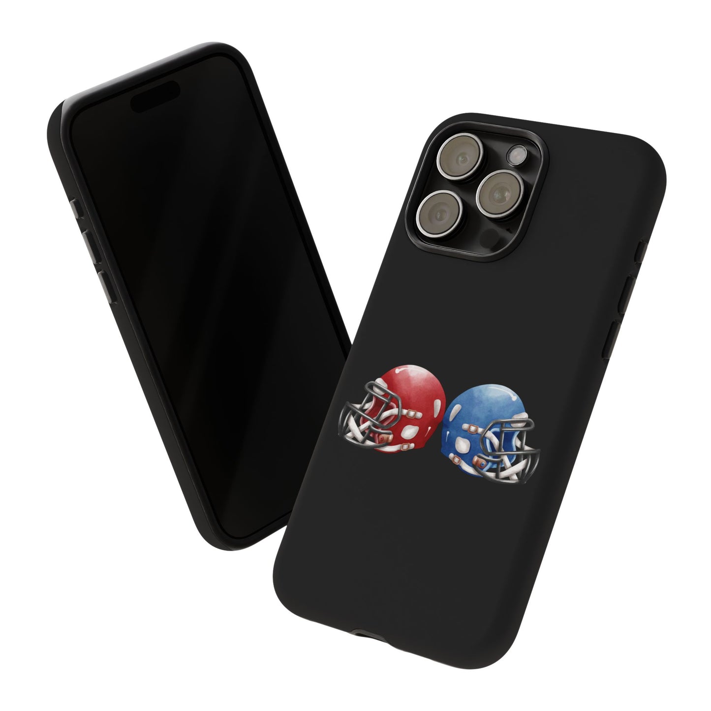 Red and blue football helmet phone case for iPhone, durable Printify protective cover with athletic sports design.