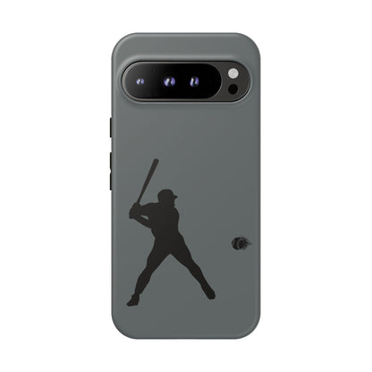 Black baseball silhouette tough phone case for iPhone, protective sporty design by Printify, with reinforced edges and textured surface.