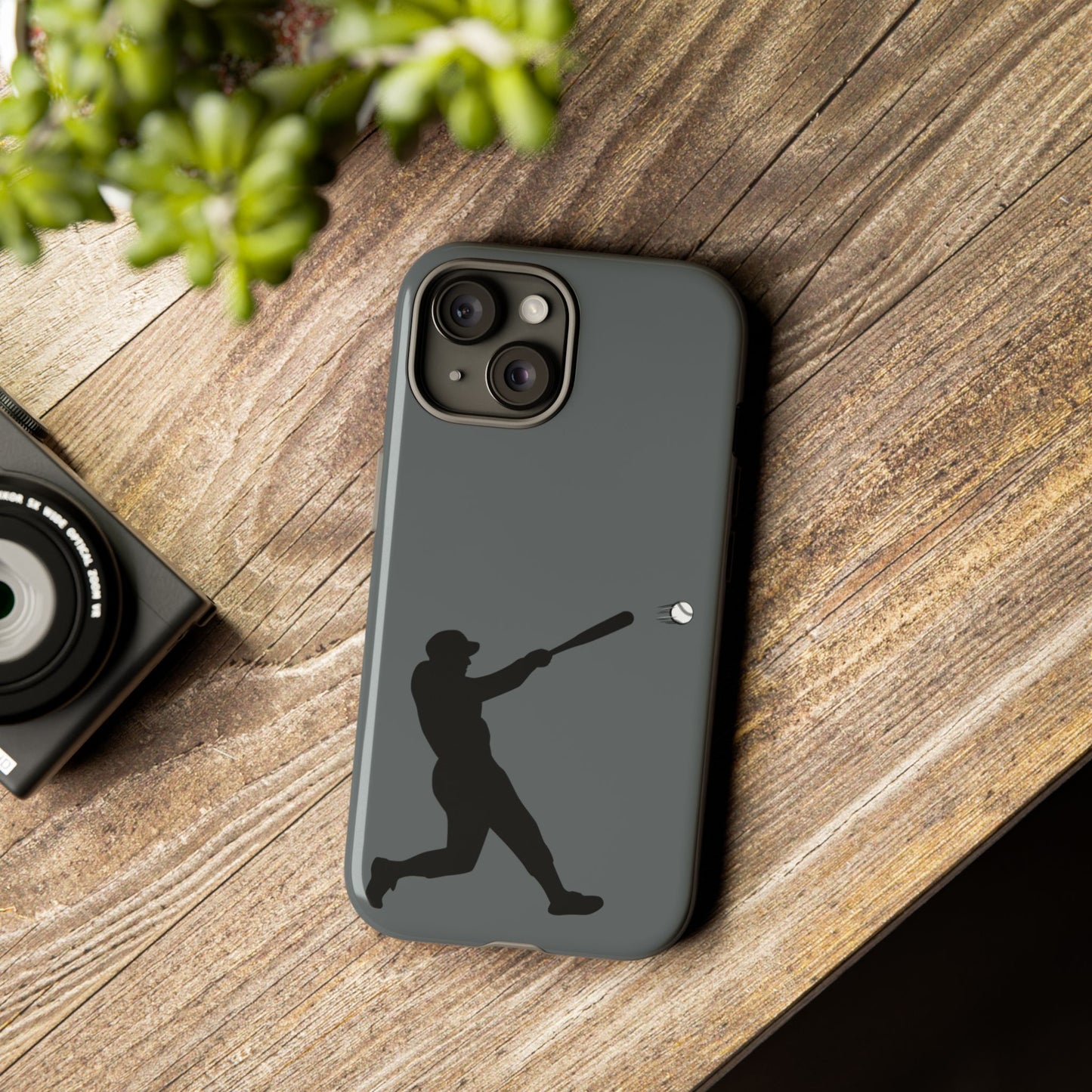Printify baseball batter phone case, tough protective smartphone cover featuring a baseball player design for fans.