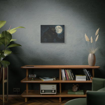 Werewolf Moon matte canvas print featuring a spooky full moon, ideal wall art for horror and Halloween-themed decor.