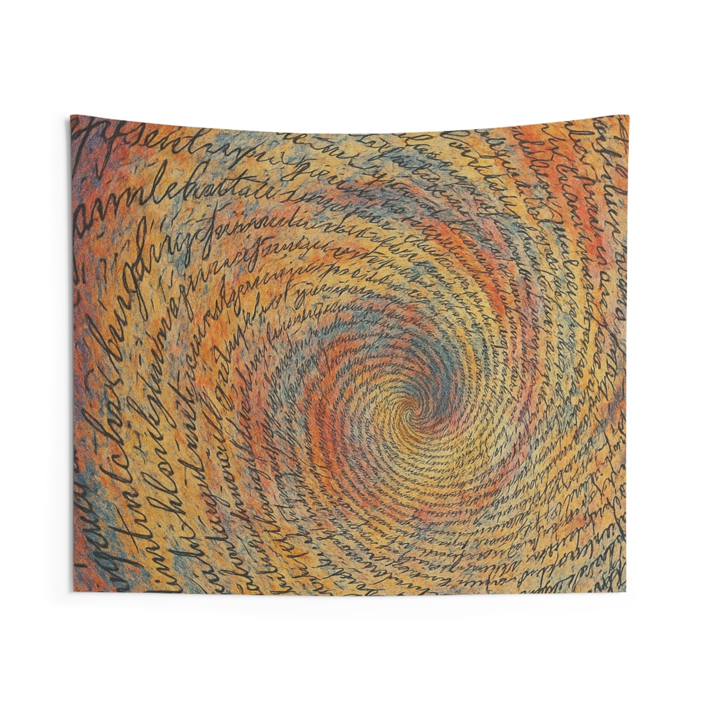 Tapestry — Spiral Script Art Wall Hanging (Handwritten Swirl, Warm Earth Tones)