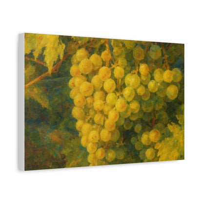 Yellow grape cluster canvas print by Printify featuring a vibrant bunch of grapes on a neutral background.