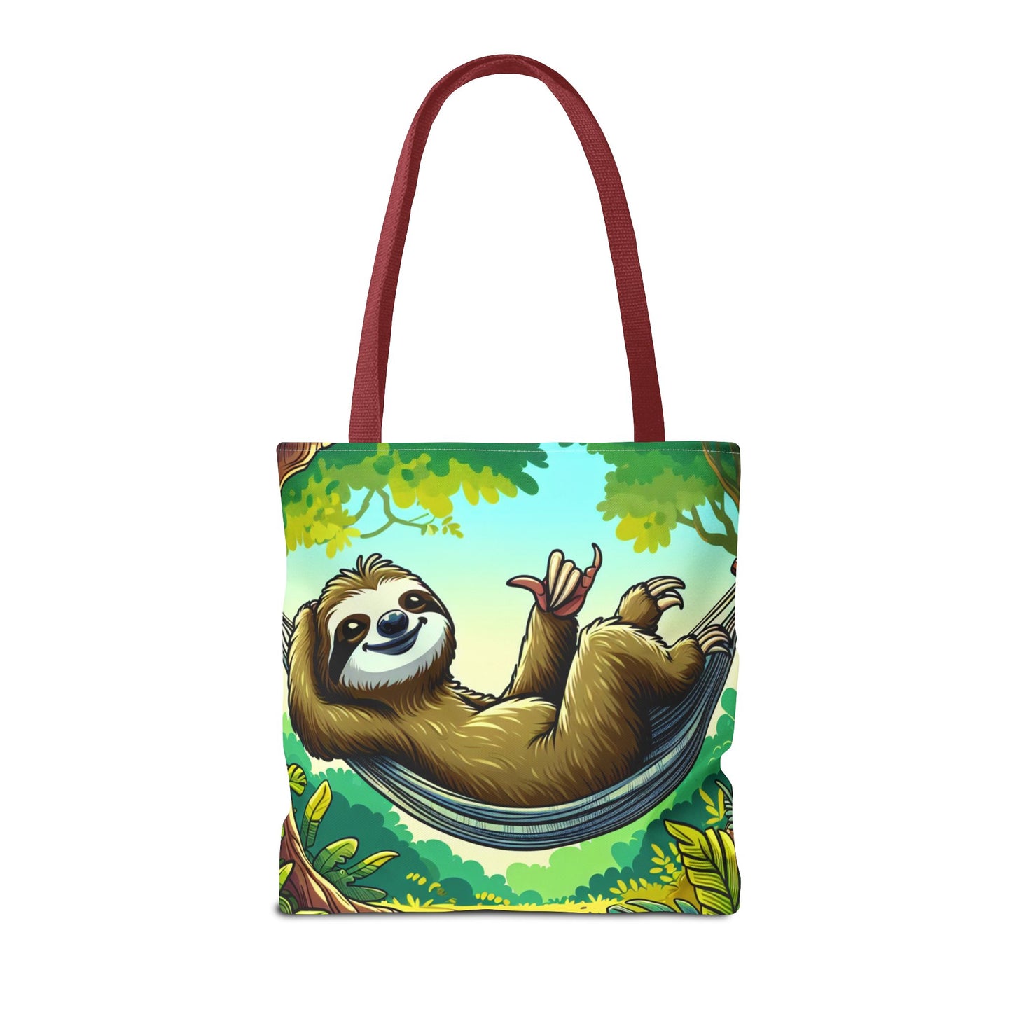 Cute eco-friendly sloth tote bag by Printify featuring a adorable sloth design, perfect for animal lovers and everyday use.