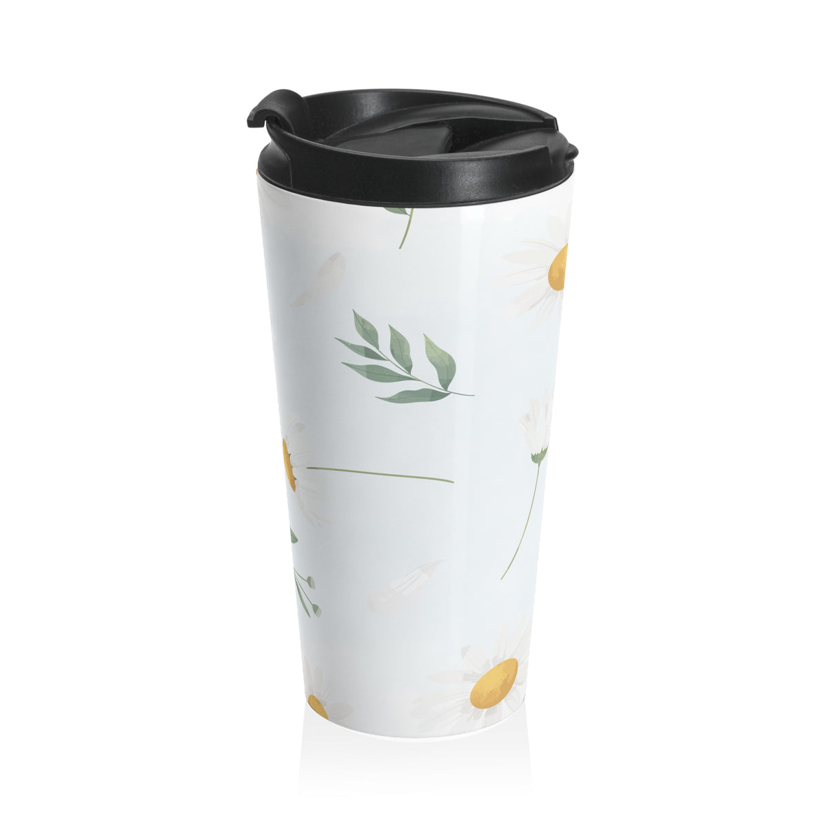 White daisy floral 15oz insulated stainless steel travel mug - view 3