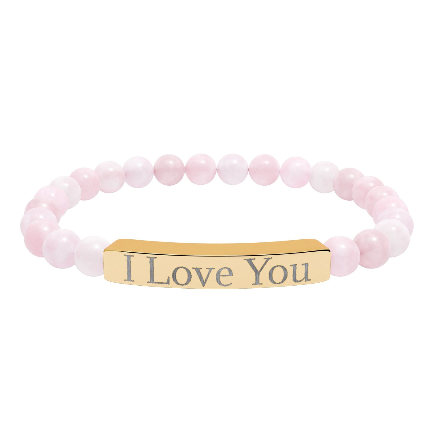 Engraved 'I Love You' natural stone stretch bracelet, accessory by Printify, featuring smooth oval stones and engraved message.