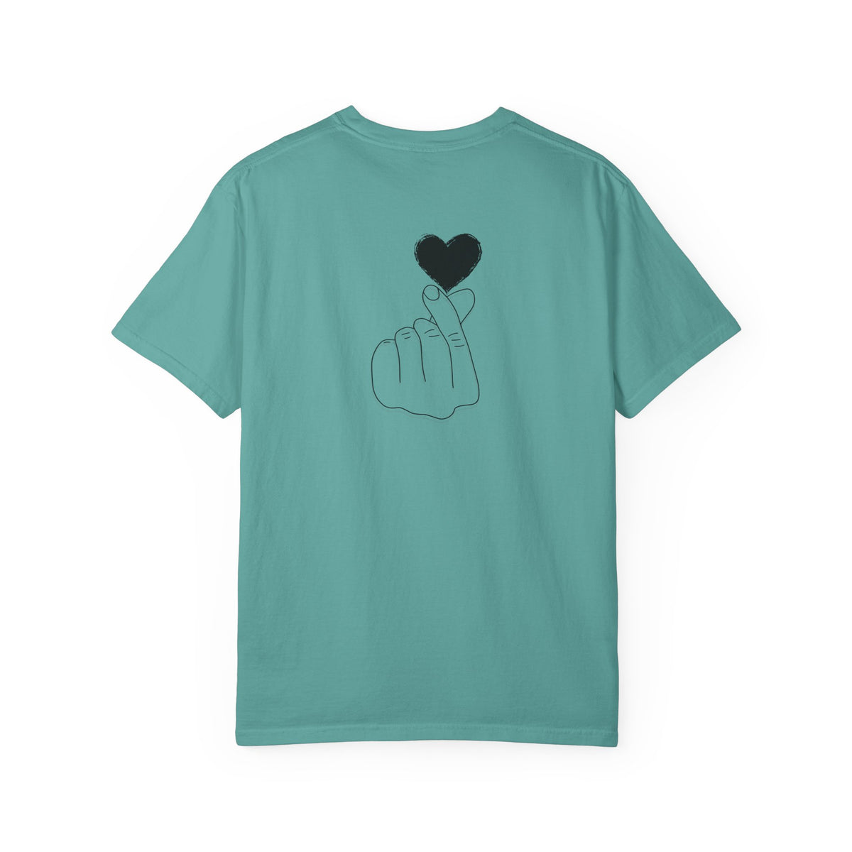 Black T-shirt featuring a minimal heart graphic design, perfect for casual wear, by Printify.