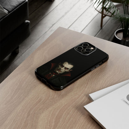 Gothic vampire portrait phone case for iPhone featuring Dracula horror artwork, designed by Printify.