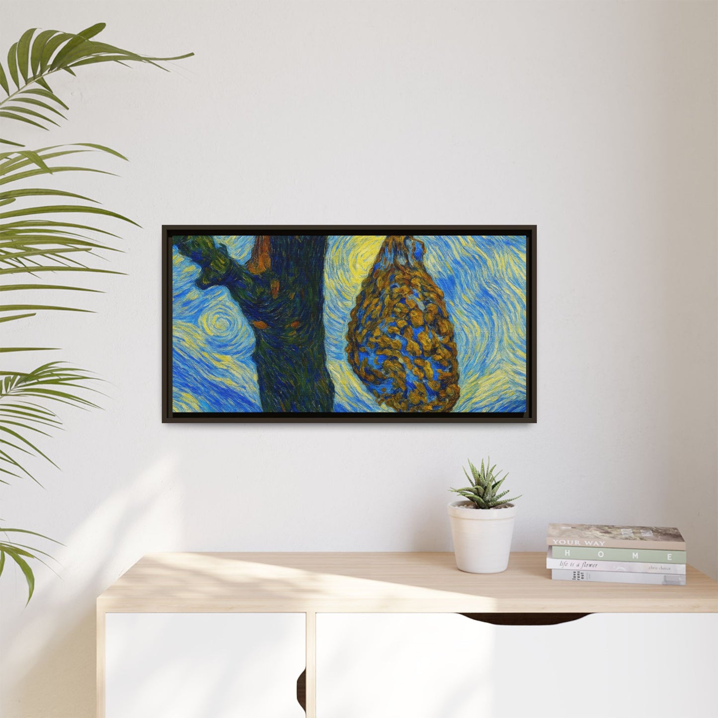 Framed matte canvas art featuring a starry nut cluster with dried plum colors, printed by Printify.