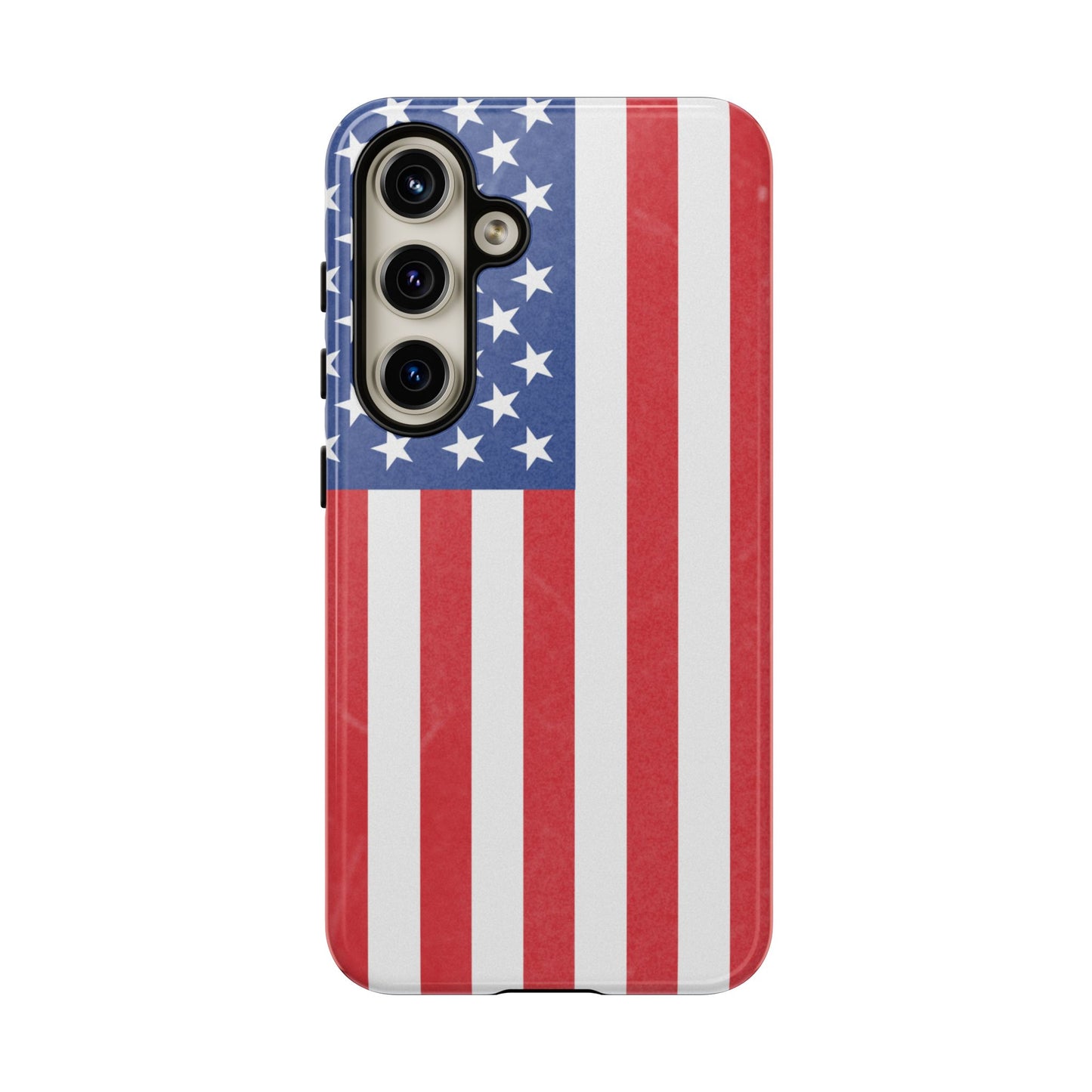 American flag tough phone case for iPhone and Samsung, patriotic protective cover with bold flag design by Printify