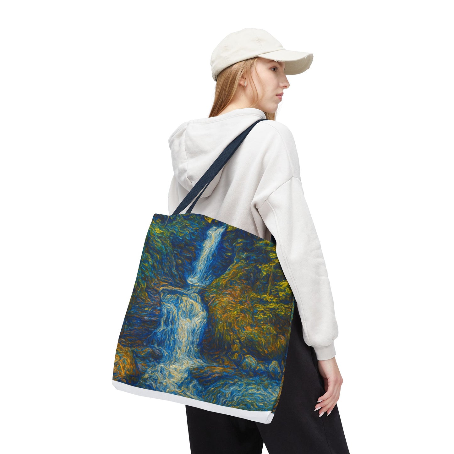 Nature-Inspired Tote Bag, Artistic Eco-Friendly Shopper, Waterfall Design, Reusable Market Bag, Gift for Nature Lovers - TRV