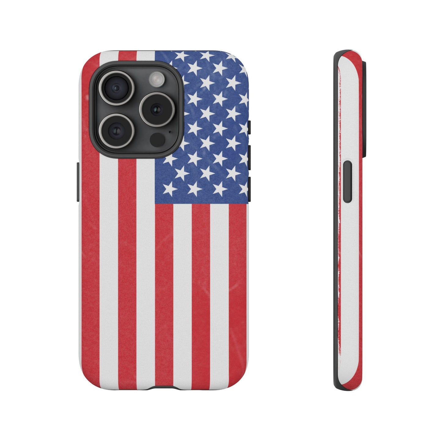 Durable American flag phone case for iPhone by Printify, featuring a patriotic design and rugged protection.