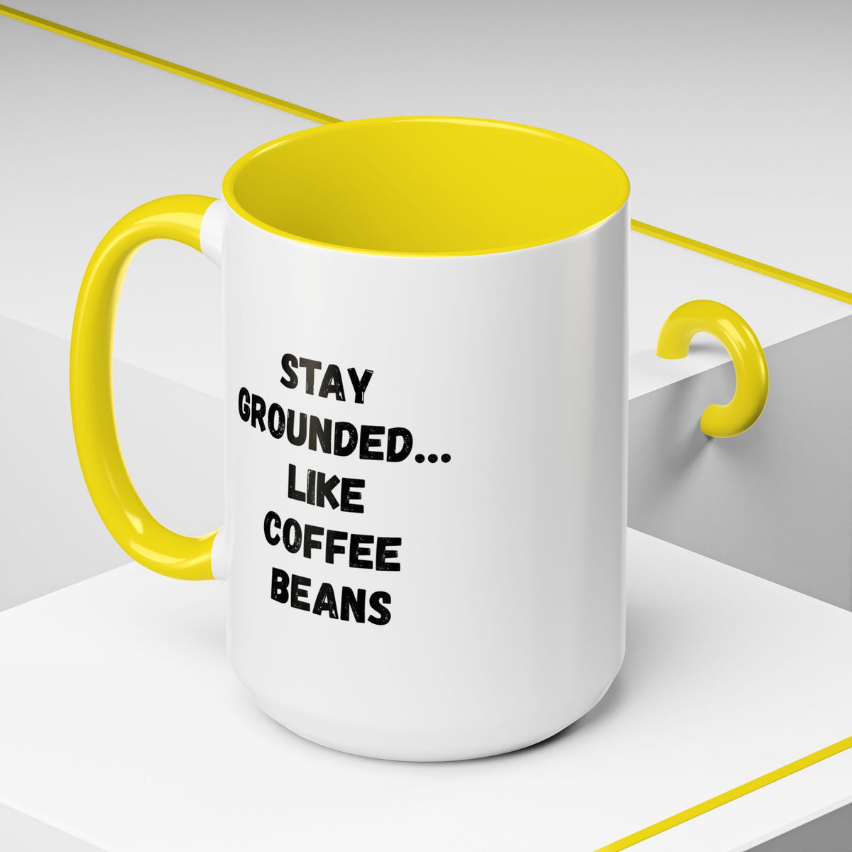 Funny coffee lover mug featuring a coffee beans design, 11oz size, perfect for staying grounded and enjoying your favorite brew.