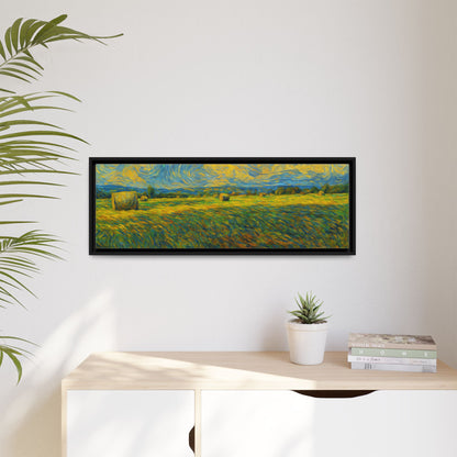 Framed landscape matte canvas print with multi-color design by Printify, showcasing a scenic artwork in natural tones.