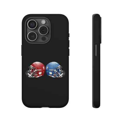 Red and blue football helmet tough phone case for iPhone, protective Printify cover with sporty design.