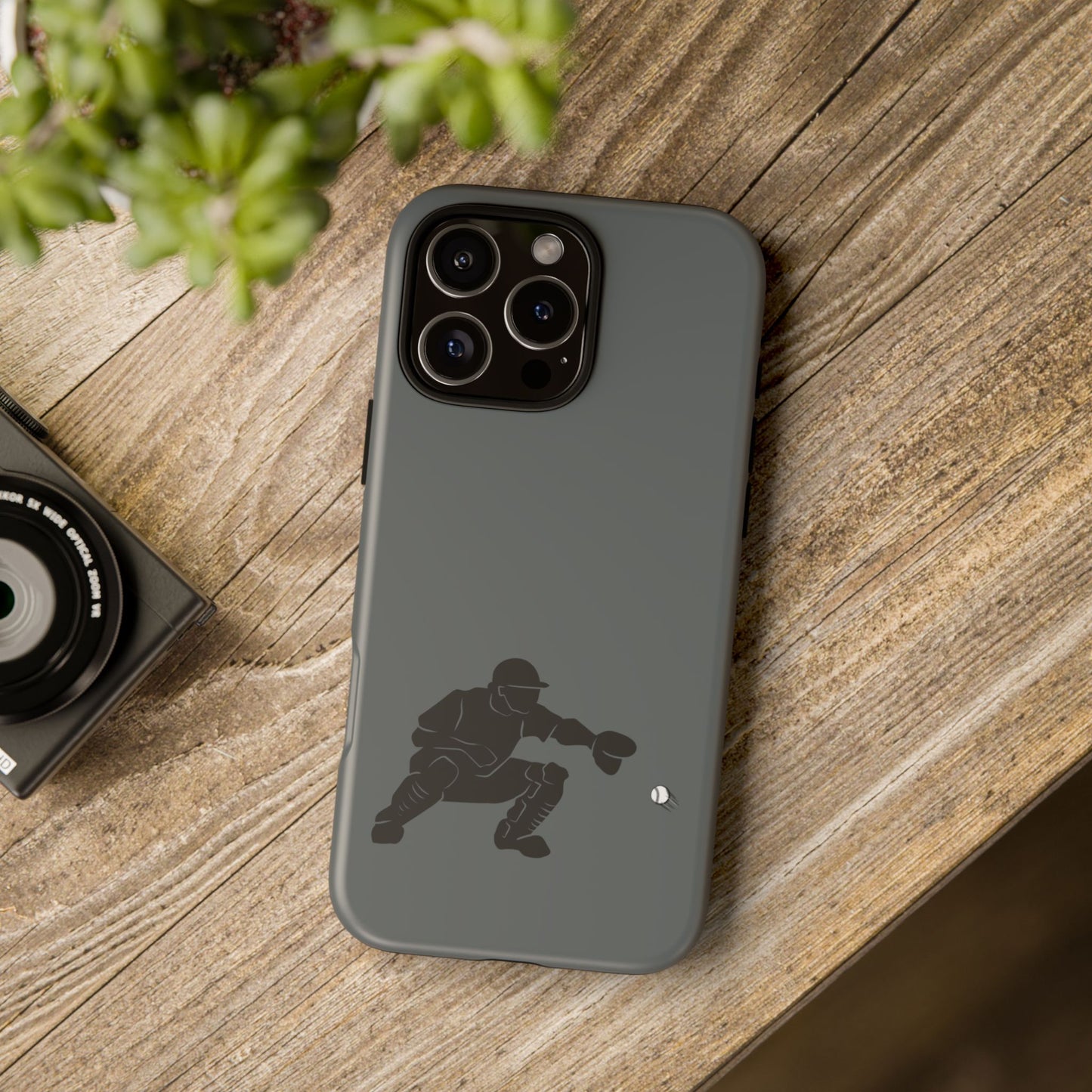 Printify baseball catcher phone case with a tough, protective design in black and white, fitting iPhone models.