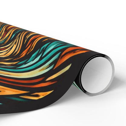 Geometric Boho Wrapping Paper Roll — Teal & Burnt Orange Tribal Pattern