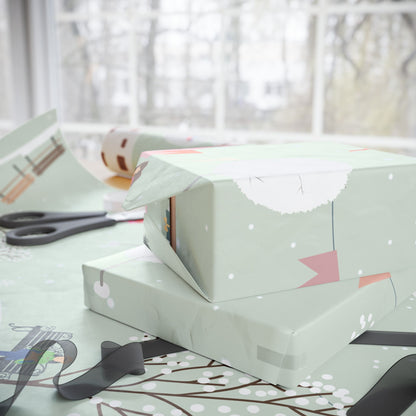 Winter Village Pattern Wrapping Paper | Holiday Snow Scene Roll