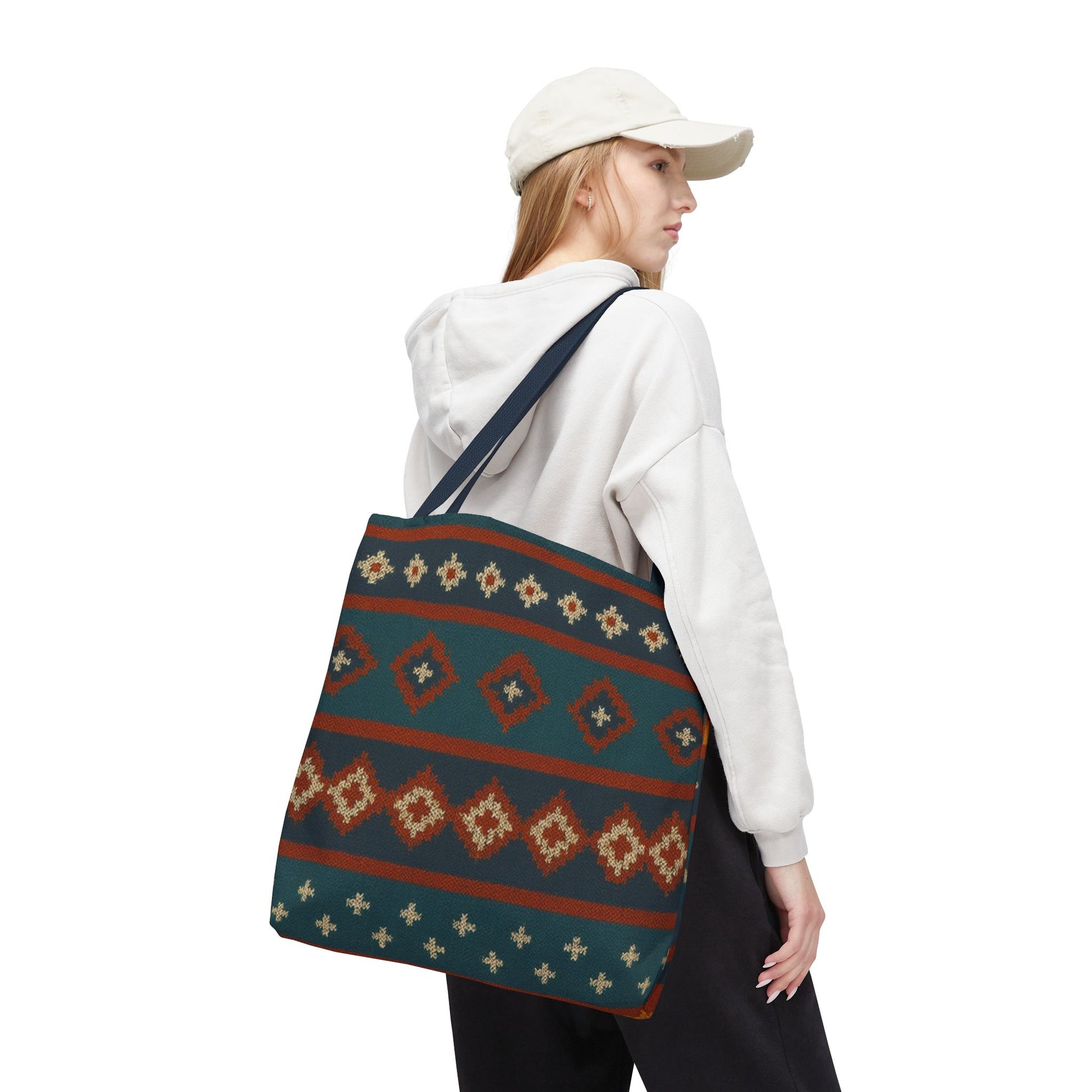 Printify Southwestern diamond pattern tote bag with Aztec tribal geometric print, featuring durable fabric and sturdy handles.