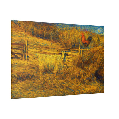 Farmhouse Canvas Wall Art - Rustic Animal Decor, Goat and Rooster Painting, Country Home, Farmhouse Style, Gift for Farmers - TRV