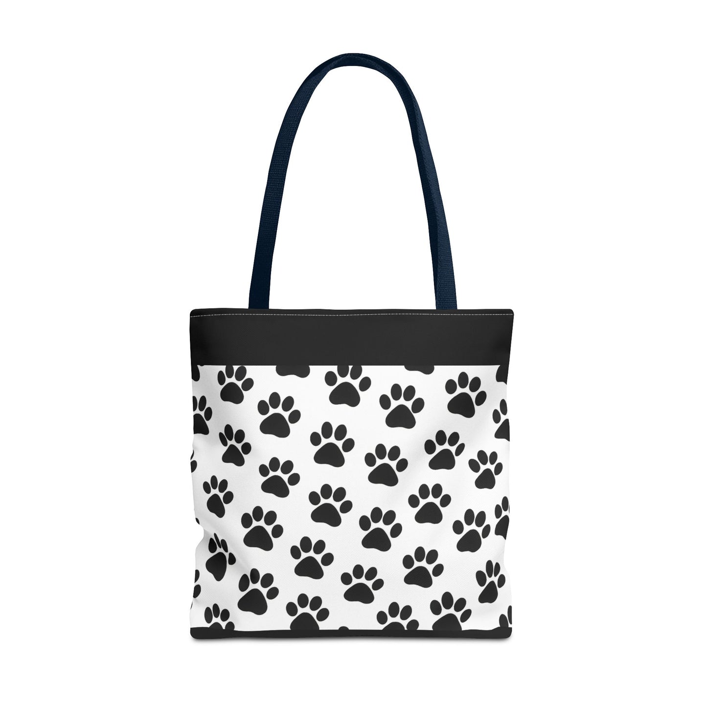 Eco-friendly paw print tote bag by Printify featuring black paw prints on natural canvas, perfect for dog and cat lovers.