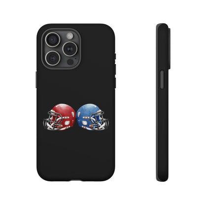 Red and blue football helmet tough phone case for iPhone, protective Printify cover with realistic helmet design.
