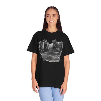 Artistic Forest Scene T-shirt | Nature Lover Gift, Outdoor Adventure Tee, Eco-Friendly Fashion, Vintage Inspired Clothing, Unisex Gift - TRV