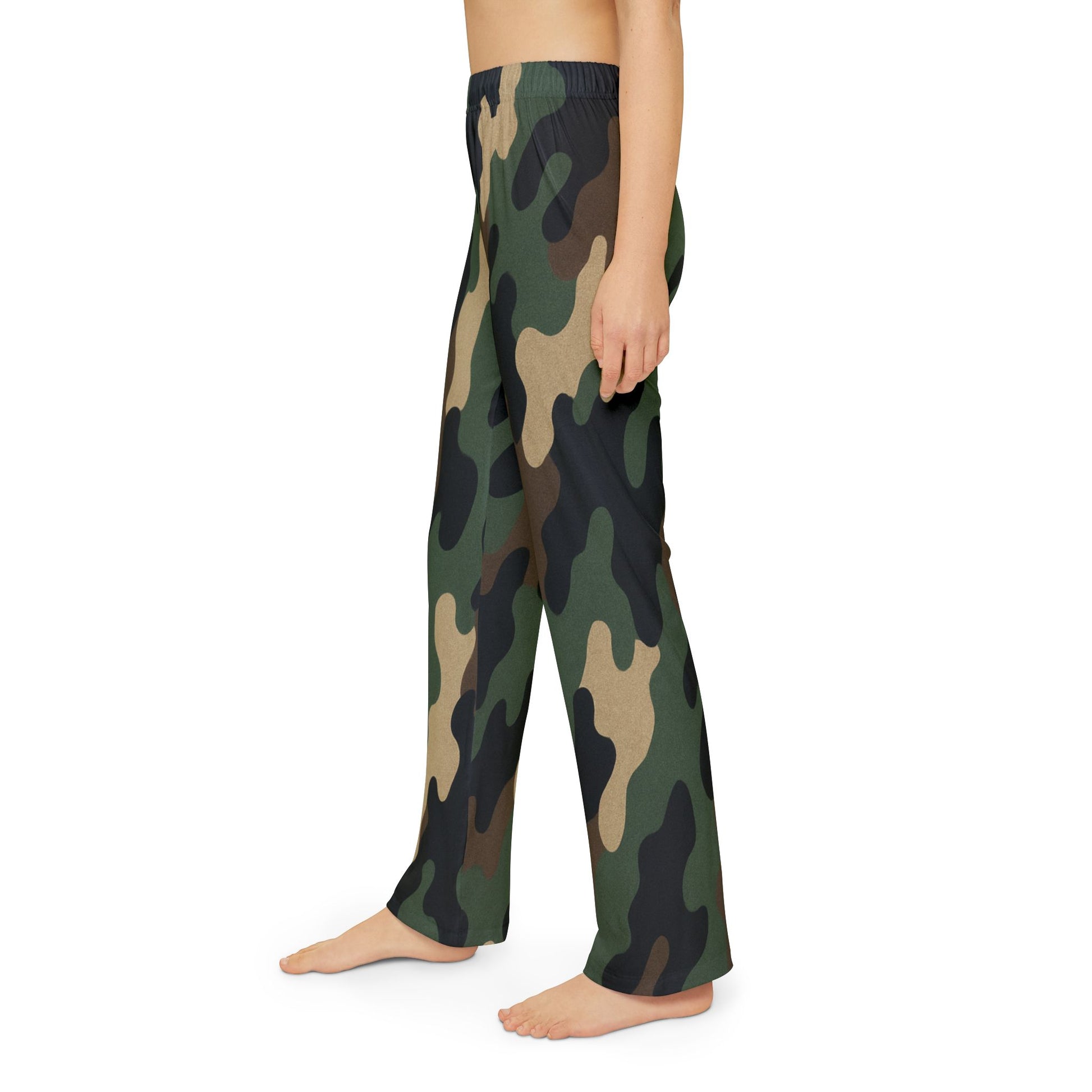 Kids camo lounge pants with all-over print, comfortable sweatpants for boys and girls by Printify