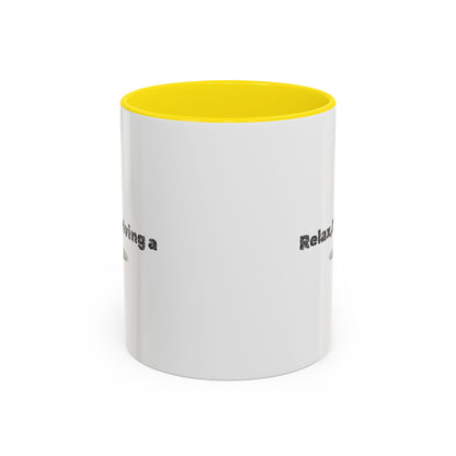 Ceramic coffee mug with "Relax, I’m Driving" UFO accent design, available in 11 or 15 oz, by Printify.