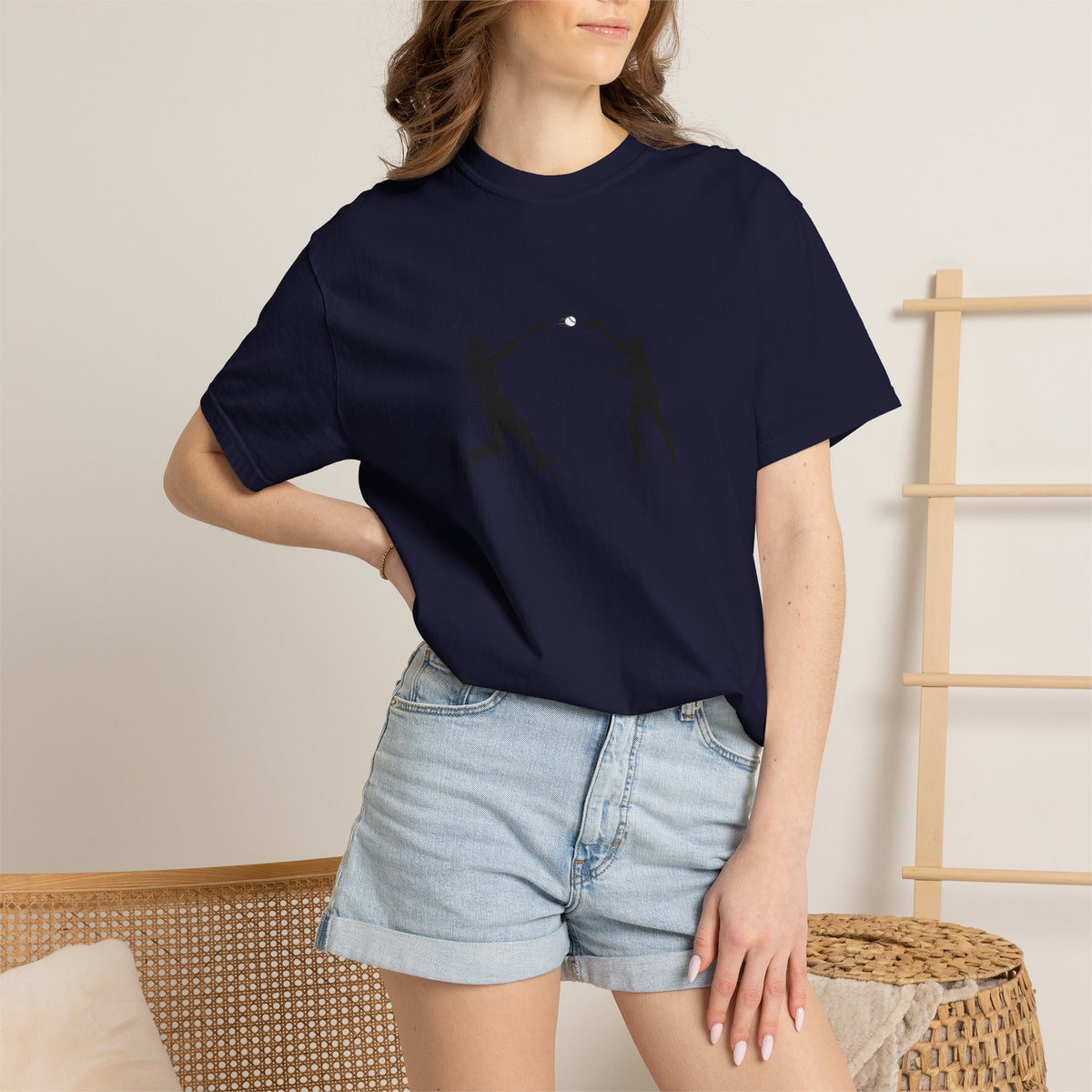 Black baseball silhouette T-shirt featuring a minimal graphic of a baseball player, casual style by Printify.