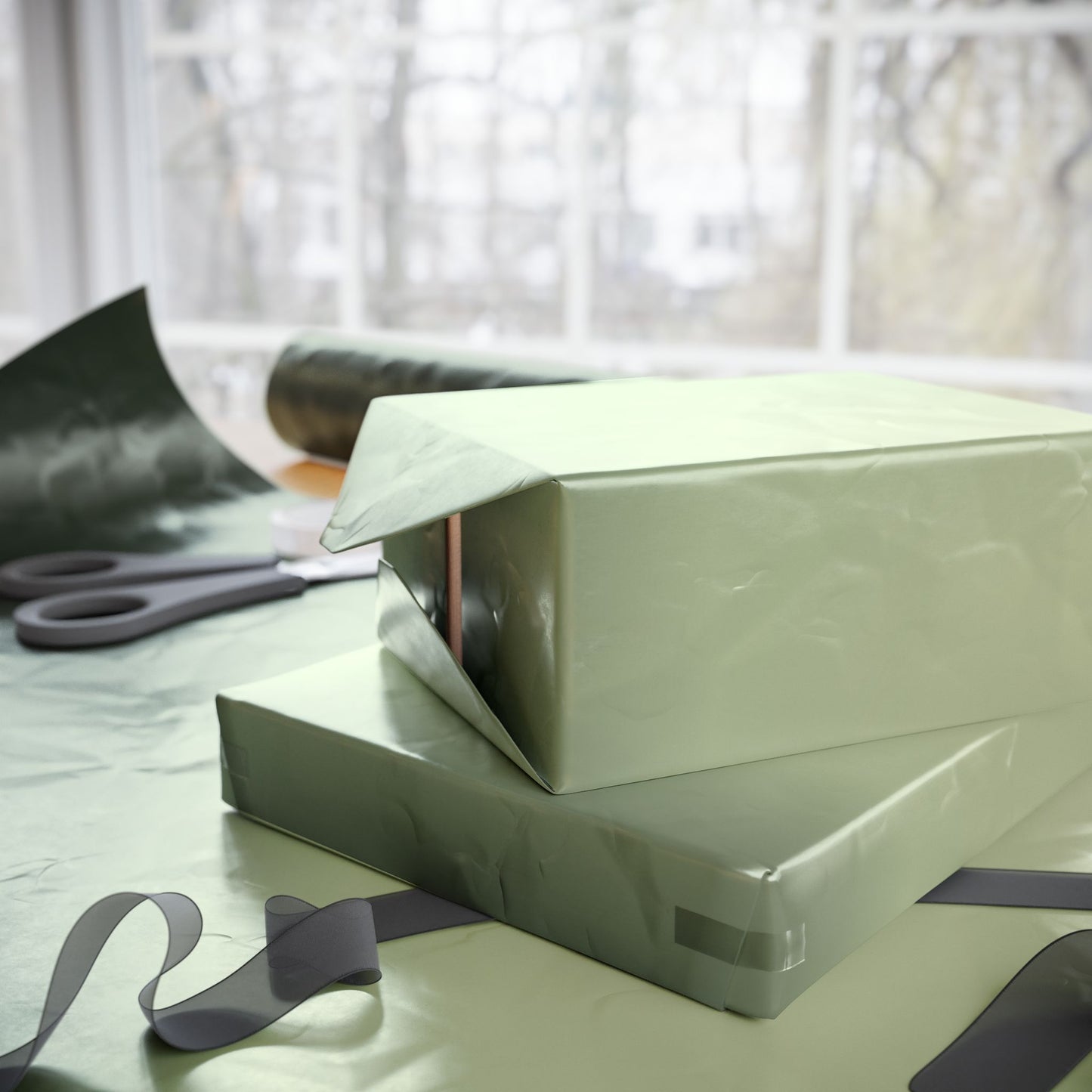 Ombre Sage Wrapping Paper Roll — Neutral Green Gradient Gift Wrap