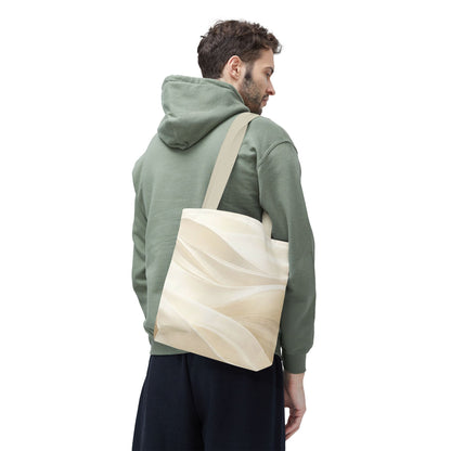 Cream Abstract Waves Tote Bag | Neutral Swirl Pattern